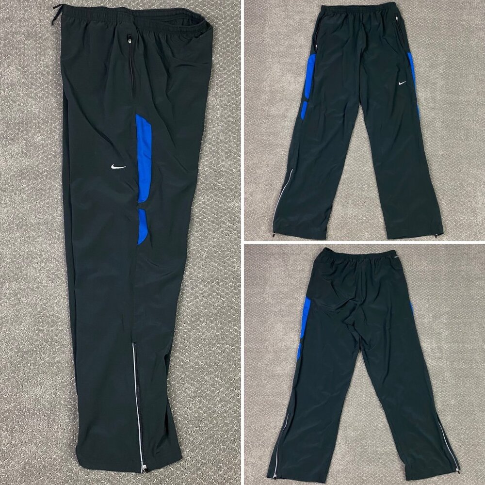 Nike Woven Track Pants Men's Large Black Dri-Fit Ankle Zip Stretch 427149 015